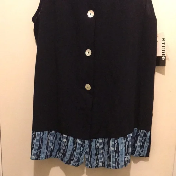Studio JPR Stylish Size Medium Navy Blue Button Down Sleeveless Top - Picture 3 of 7